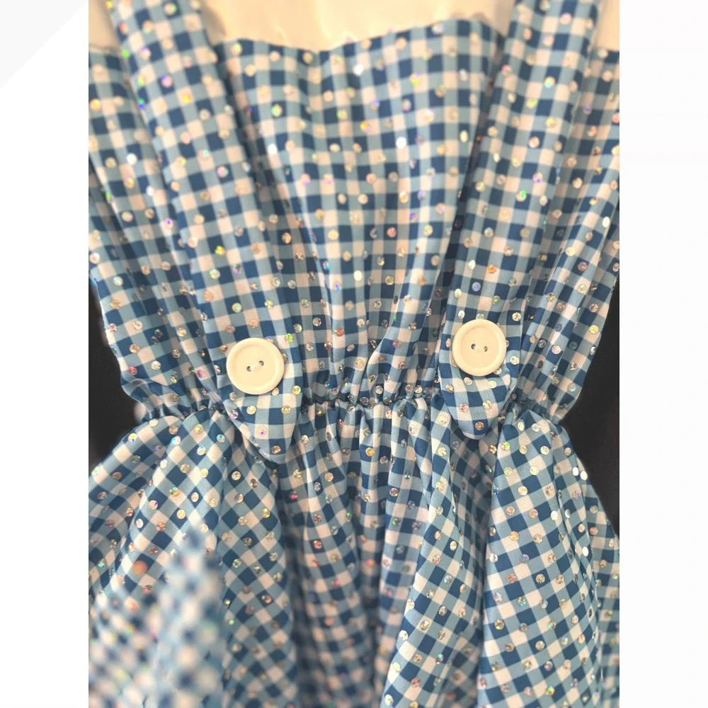 Rubies Wizard of Oz Dorothy Costume Dress Blue Gingham Sequins Kids Girls - Picture 3 of 9